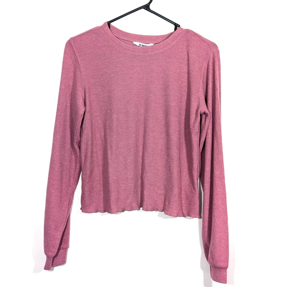 BB Dakota S Pink Ribbed Crop Sweater Top Soft Y2K‎ Lettuce Hem Long Sleeve
